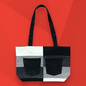 Handmade Patchwork Denim Bag Oversized Tote Shoulder Bag 16.5x5.5x14